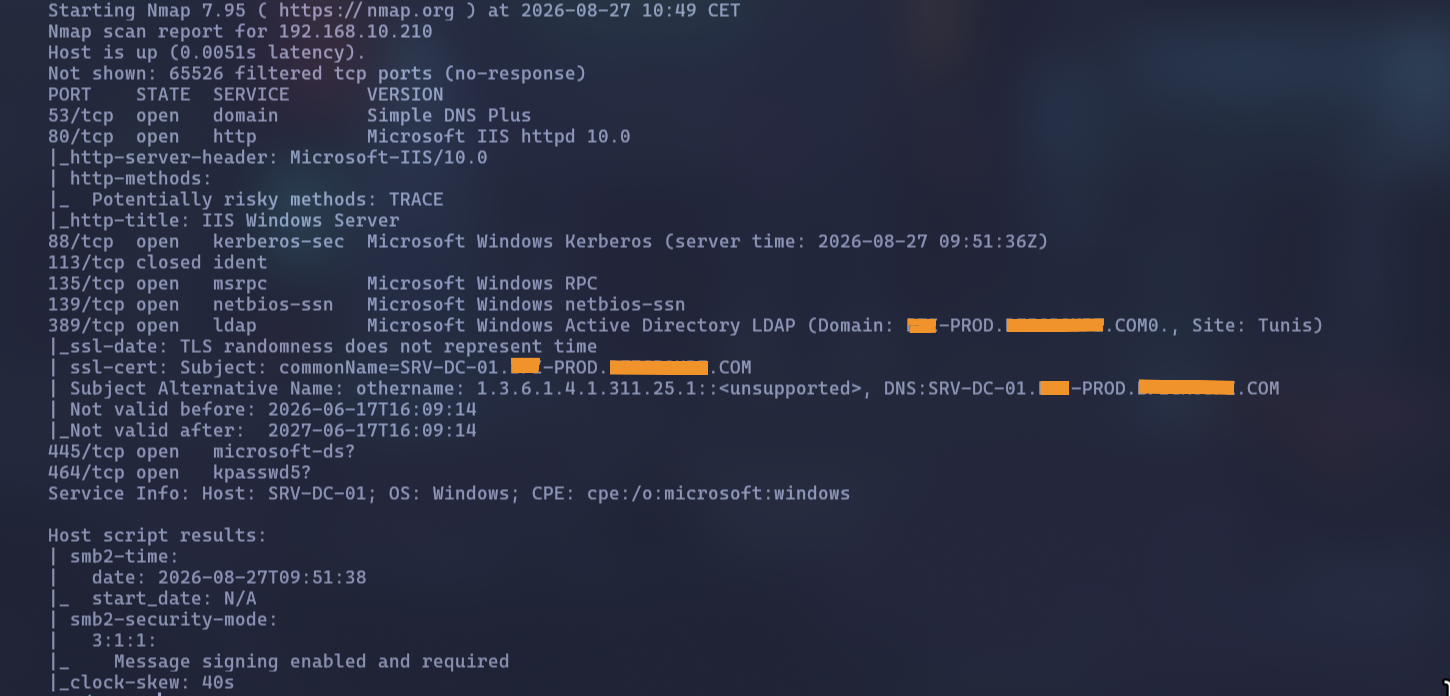 nmap scan of the domain controller